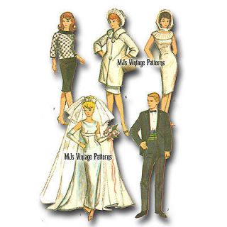 Barbie Ken Vtg 60s Doll Clothes Pattern Wedding Dress Tux Huge Wardrobe