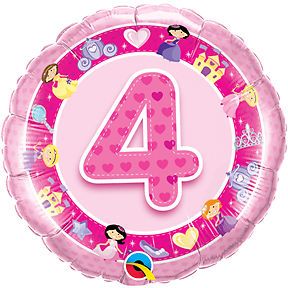 Girl Number 4 4th Princess Pink 1 18" Birthday Party Mylar Foil Balloon