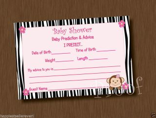 20 Monkey Zebra Print Baby Shower Advice Cards Statistics Prediction Game Favor
