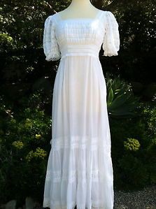 Vintage 1960's 70's White Linen Gauze Wedding Boho Maxi Dress