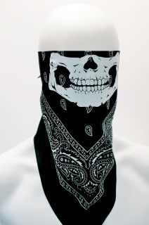 Adult Fit Black Half Face Skeleton Bandana with Large Skull Biker Mask Costume