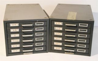 2 Vtg Kardex Card File Cabinet Metal Steel Drawer Index Storage Box Industrial