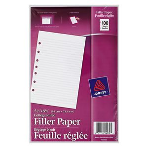 Avery Mini Binder Filler Paper, College Ruled, 5-1/2 x 8-1/2, 100 Sheets (14230)