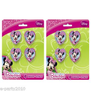 8 Minnie Mouse Bow tique Erasers Disney Birthday Party Supplies Favors