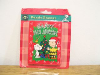 Peanuts Snoopy Woodstock Charlie Brown Christmas Holiday Puzzle Erasers SEALED