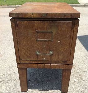 RARE Antique 1914 2pc Metal File Cabinet Faux Tiger Oak Vtg Industrial Box Table