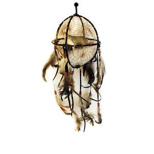 Dream Catcher Ball with Wolf Beads Feathers and Hanging String
