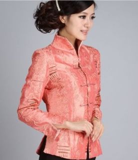 Orange White Chinese Women's Silk Jacket Coat Sz 8 10 12 14 16