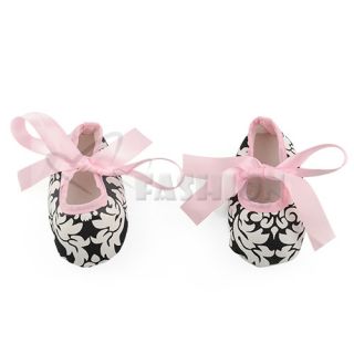 Infant Baby Toddler Girl Dot Zebra Stripe Damask Print Silk Ribbon Shoes