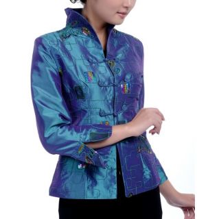 Blue Burgundy Chinese Women's Silk Embroidery Jacket Coat Sz M L XL XXL XXXL