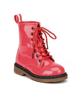 Link Alyson 01K New Patent Solid Color Lace Up Combat Boot Toddler Girls