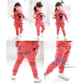 New Kids Clothes Sweet Girls Pure Colored Tops and Trousers Outfits Sets AGE3 8Y