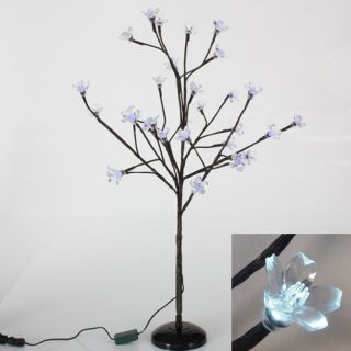 24" Enchanted Garden White LED Lighted Cherry Blossom Flower Tree Branch Spray