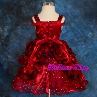 Sequin Ruffle Burgundy Wedding Flower Girl Pageant Dress Baby Size 2T 3T FG108