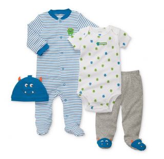 Carters Baby Boy Clothes 4 Piece Set Outfit Blue White Monster 3 6 9 Months