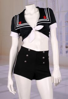 Broad Minded Clothing Black High Waist Button Front Pinup Sailor Girl Shorts XL