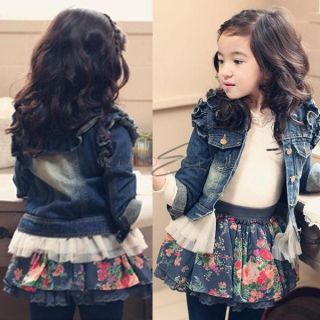 Girl Jean Coat Jacket Outwear Denim Top Button Tulle Kid Costume Cowgirl Sz 3 7