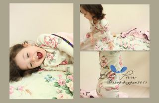 Kids Clothes Lovely Girls Floral Pattern Sleepwear Nightwear Outfits Sets sz2 7Y