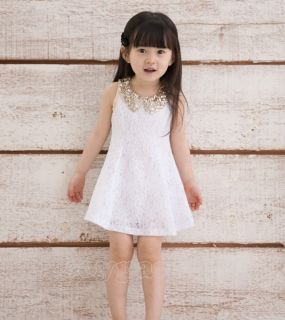 Lovely Kids Toddlers Girls White Black Party Sleeveless Lace Dress AGES3 8Y