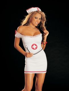 Nurse Costume White Red Knit Mini Dress with Hat Stethoscope One Size 96832