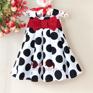 Baby Girl's Navy Blue White Polka Dot Christmas Dress with Red Bow 3 30 Months
