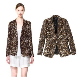 New Womens European Fashion Leopard Print Vogue Slim Blazer Coat Jacket B2635C