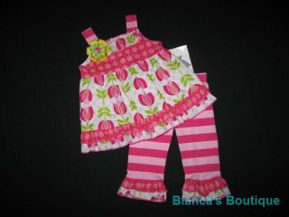 New "Funky Tulips" Capri Pants Girls Clothes 6 9M Spring Summer Boutique Baby
