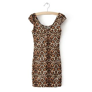 New Womens Fashion Leopard Print Sexy Crewneck Sleeveless Club Mini Dress B2640