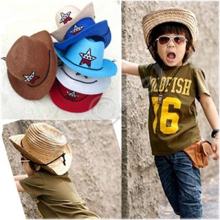Baby Kids Children Straw Western Cowboy Beach Summer Sun Brim Hat Cap Costume