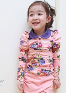 Baby Girls Floral Print Lapel Shirt Leggings Pantskirt Kids Sets Suits 2pc 5 6Y