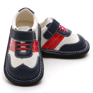 Scribbles Baby Boys 3 Navy Red Leather Tennis Shoe