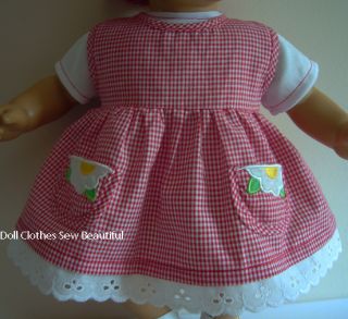 Doll Clothes Fits Bitty Baby Red Gingham Dress Sun Hat