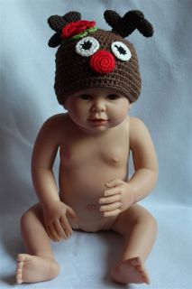 New Handmade Baby Crochet x mas Snowman Reindeer Hat Photograph Newborn to 3Year