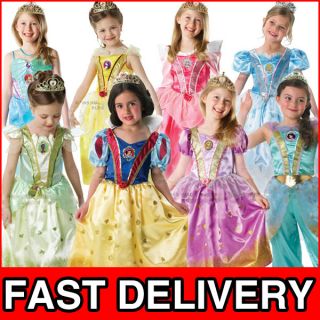 Disney Glitter Princess Girls Deluxe Fancy Dress Kids Child Costume Outfit 3 8 Y