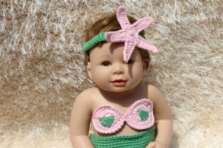 Cute Handmade Crochet Knit Mermaid Tail Headband Newborn Baby Photo Prop Pink
