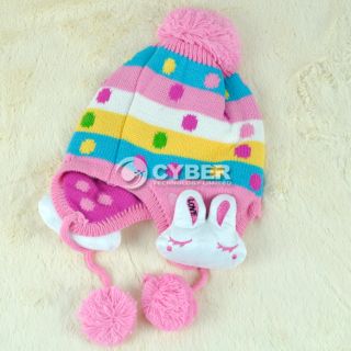 Cute Bunny Cap Ear Flap Hat Beanie Winter for Baby Kid 4 Colors