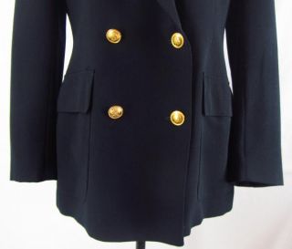 Ralph Lauren Womens 8 Navy Blue Wool Crown Crest Logo Suit Jacket Blazer Preppy