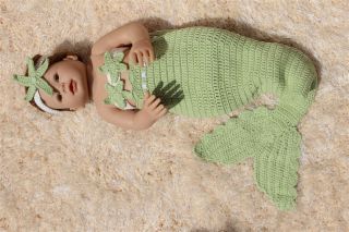 Handmade Crochet Knit Mermaid Tail Headband Newborn Baby Photo Prop Green
