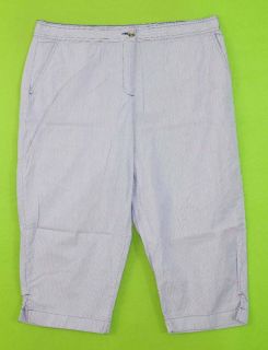 Basic Editions Sz 18 Blue White Striped Capris Womens Pants Slacks 8D63