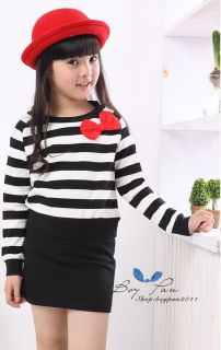 New Kids Clothing Sweet Girls Classical Stripes Casual One Piece Dress AGES2 7Y