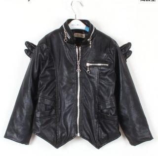 New Trendy Baby Toddler Boys Girls Faux Leather Back Angel Wing Coat Kids Jacket
