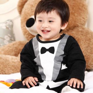Boy Baby Kids Suit Tuxedo Set Romper Pants Bowtie Outfit Jumpsuit 0 24M