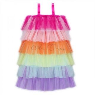 Girls Kids Rainbow Ruffle Layered Tulle Veil Dress Colorful Tutu Dress Sz 4 5