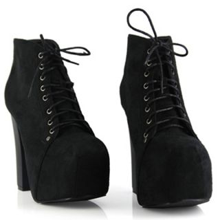 Sexy Women Platform Round Toe Thick High Heels Strappy Lace Up Ankle Boots Shoes