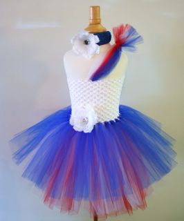 Baby Girls Tutu Dress Skirt 4th July Red White Blue Headband Pageant Infant Sz 8