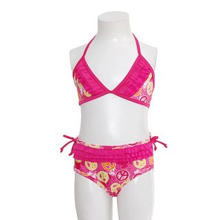 Little Girls 5 6 Fuchsia Peace Print Ruffle 2pc Bikini Swimsuit