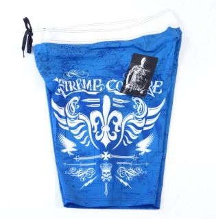 Xtreme Couture Blue White Tattoo Graphics Boardshorts Board Shorts Mens