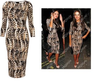 Womens Fashion Wild Leopard Print Long Sleeve Sexy Bodycon Pencil Dress B2693RO