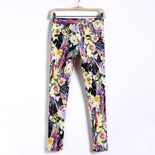 New Womens European Fashion Summer Flower Print Slim Fancy Pencil Pants B2224