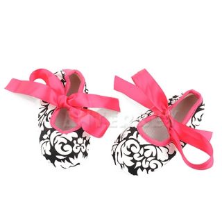 Infant Baby Toddler Girl's Dot Zebra Stripe Damask Print Silk Ribbon Shoe